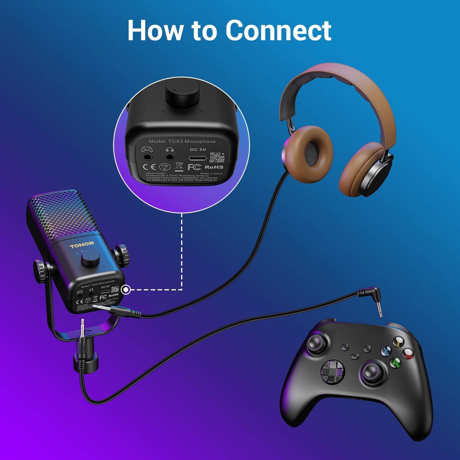 Gaming Mic TCX3+ Black 30H Battery RGB Boom - Dettaglio