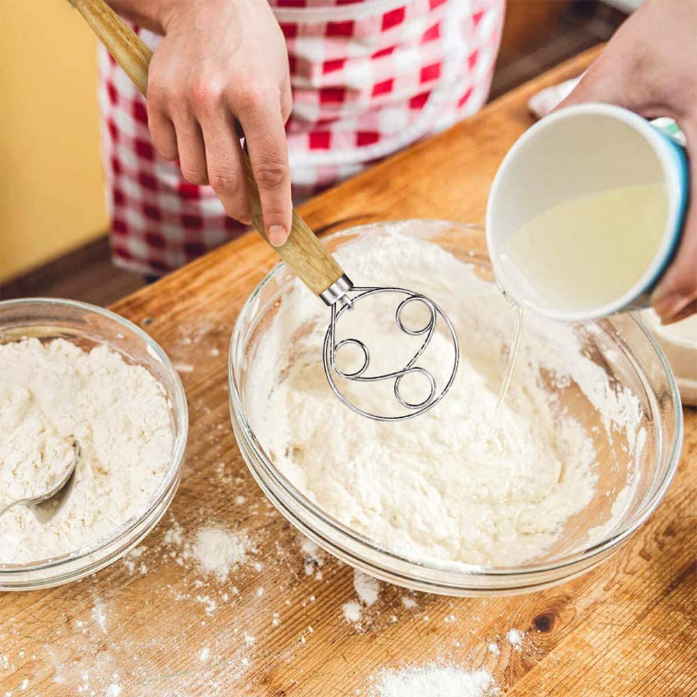 FAYAHAR Frusta Danese per Impasto, 33 CM Frusta per Impasto Danese, Doppi Fori per Miscelazione Rapida con Manico in Legno, per Cuocere Pane, Pasticceria, Dessert