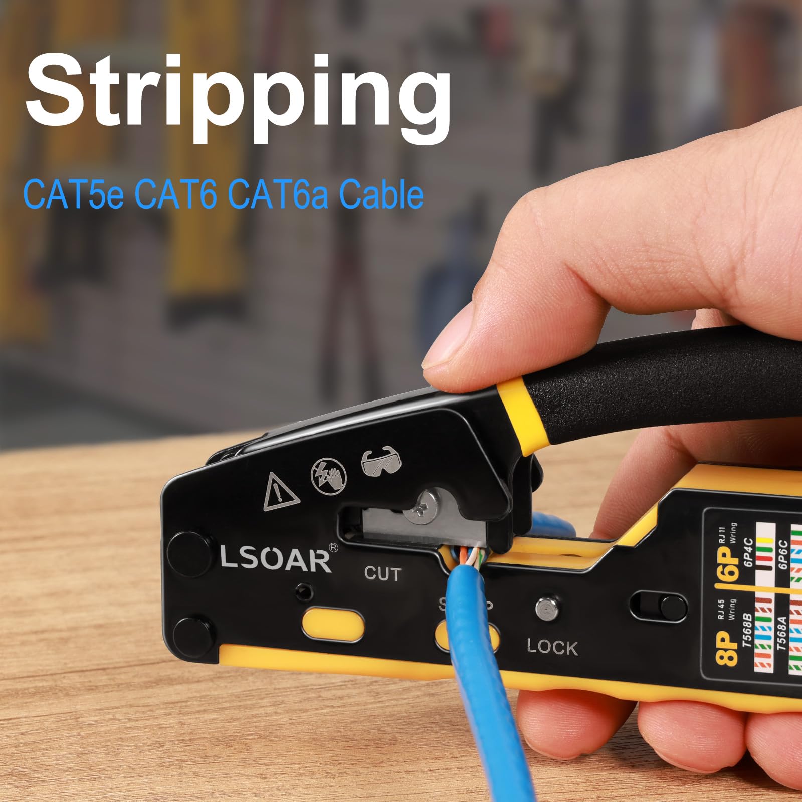Kit de crimpadora de paso RJ45 con probador y 50 conectores Cat6 + botas | Diseño de paso, función 3 en 1, 50 conectores CAT6, probador de cables de red, agarre ergonómico, compatible con Cat5/5e/6