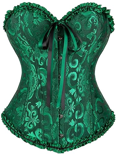 SZIVYSHI Corset Tops for Women, Bustier Shapewear Lingerie, Lace Waist Push Up Bodysuit - Medium - Black and Green