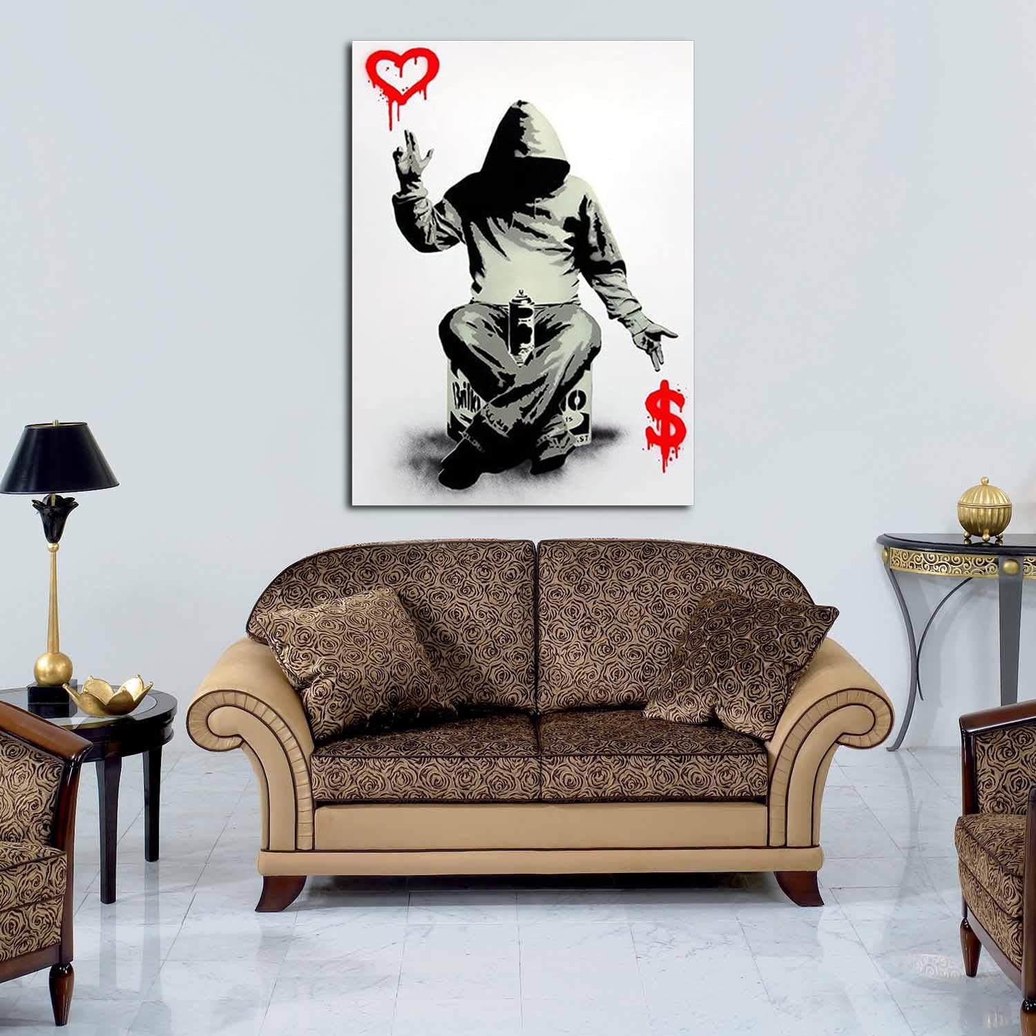 Amazon.com: BOHU ARTS Banksy Wall Art Love Over Money Banksy