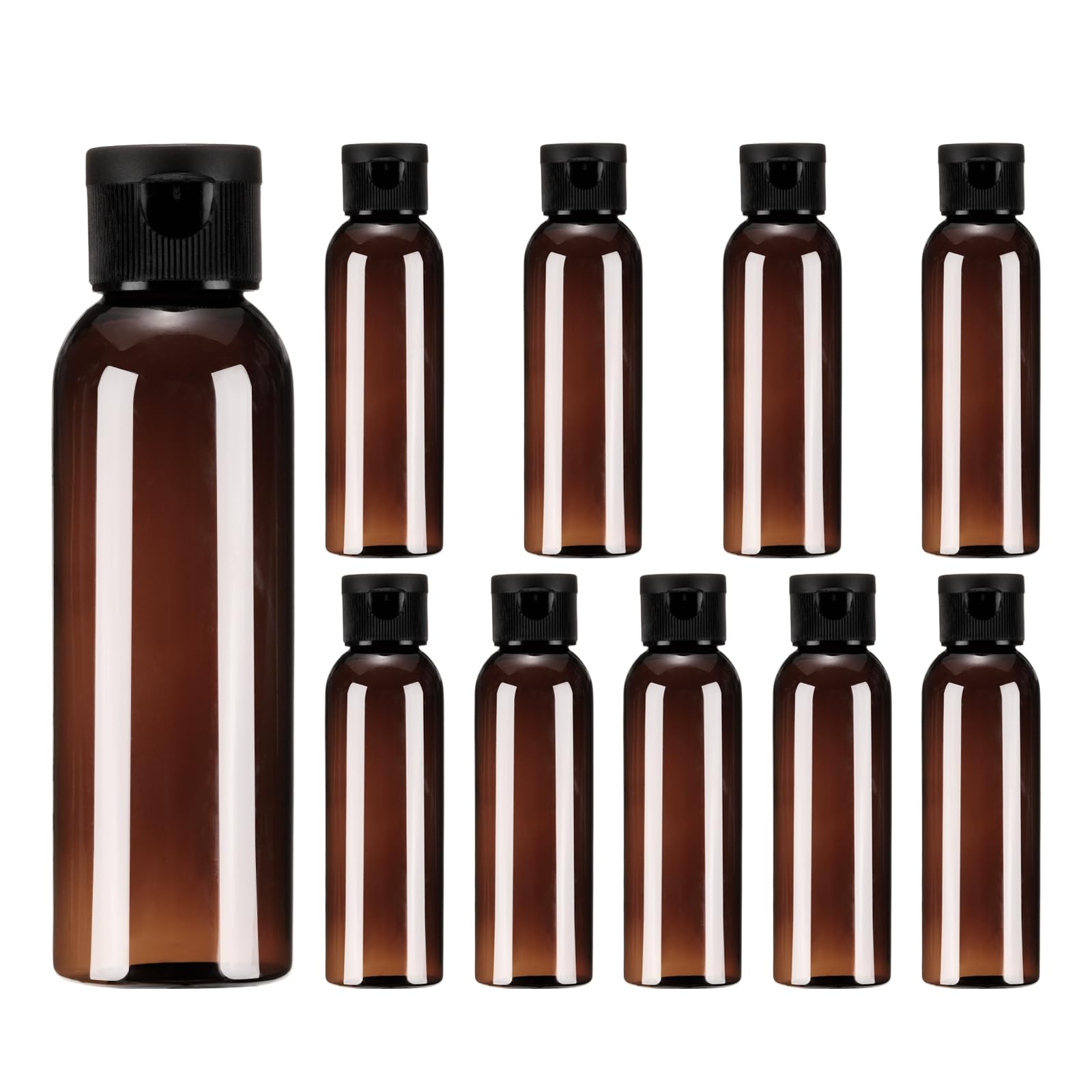 uxcell 2 Oz Plastic Bottles with Flip Caps, 10 Pcs Reusable Travel Size Containers with Lids Plastic Squeeze Refillable Dispensing Bottles for Shampoo