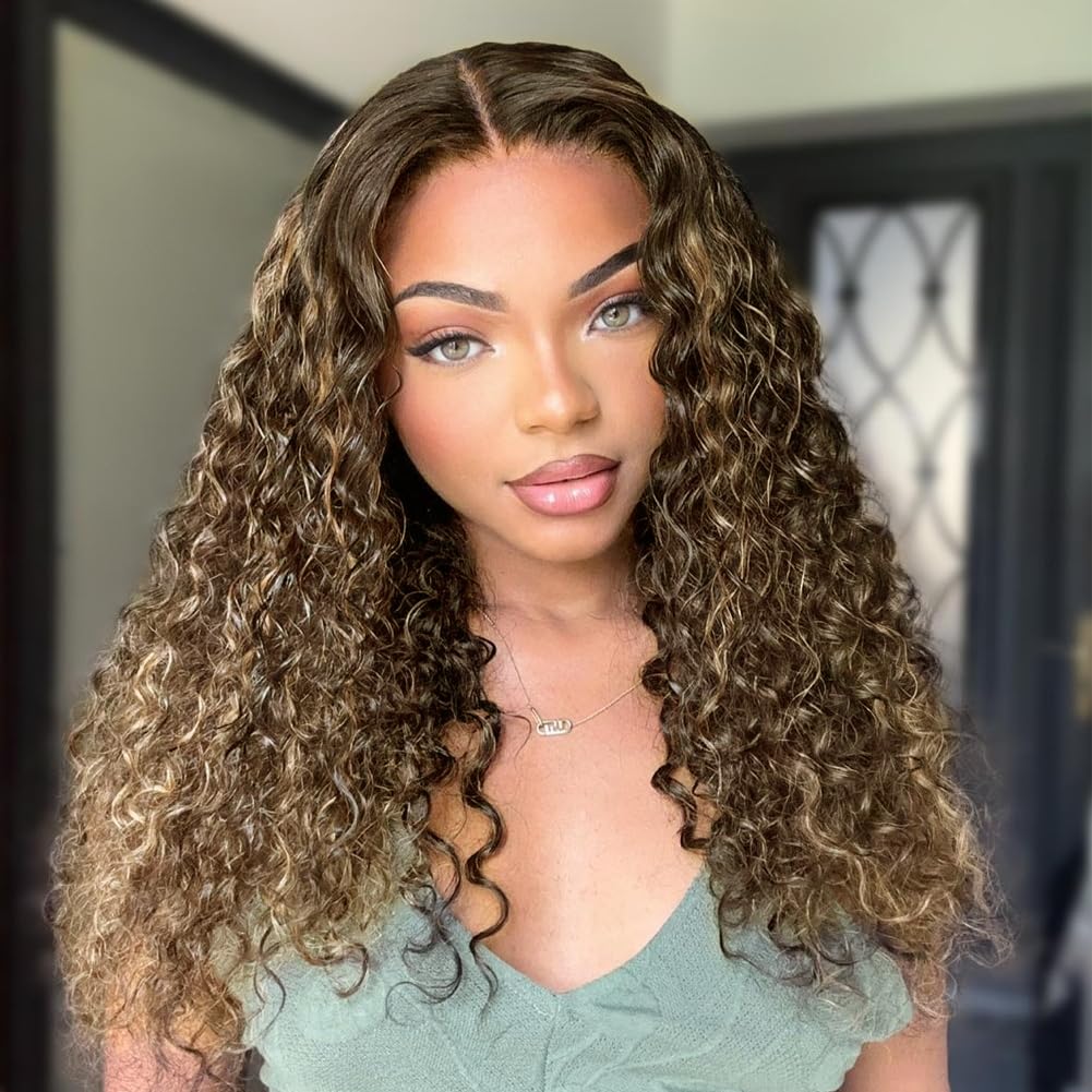 Curly Lace Front Wigs Highlight Honey Blonde Curly Wigs for Black Women 18 Inch Ombre Colored Glueless Wigs Synthetic Deep Wave Lace Front Wig Pre