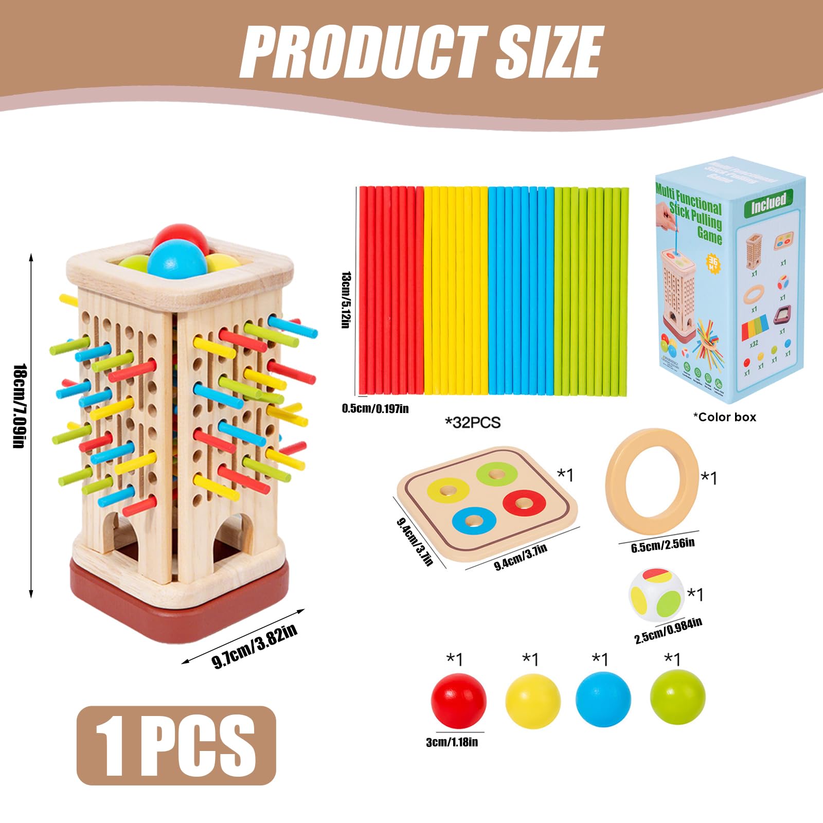 Falafoty Montessori Wooden Stick Game for Kids Adults 32 Colorful Sticks Dice Game Math Educational Toy,Fine Motor Skill Toy & Logical Thinking - Image 2