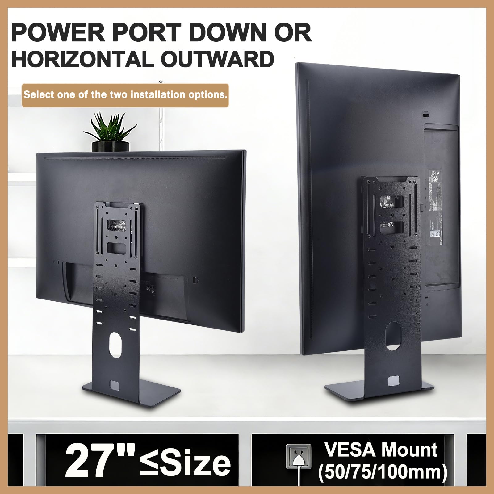 Supporto nero ultrasottile per monitor 13-27", VESA 75/100. Solo monitor con cavo verso il basso o laterale