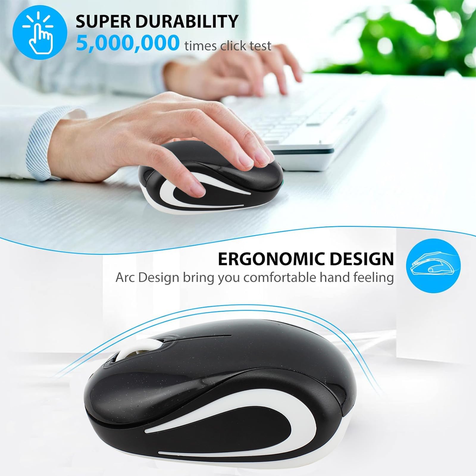 Mini mouse wireless carino mouse per computer portatile compatto portatile compatto da viaggio USB ottico 3 pulsanti 1000 DPI mouse cordless per computer portatile PC notebook MacBook regalo per