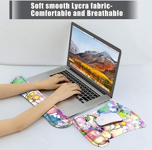 Miniatura 7 de RICHEN Juego de almohadillas para reposamuñecas para teclado y mouse para mouse (diseño de flores de acuarela)