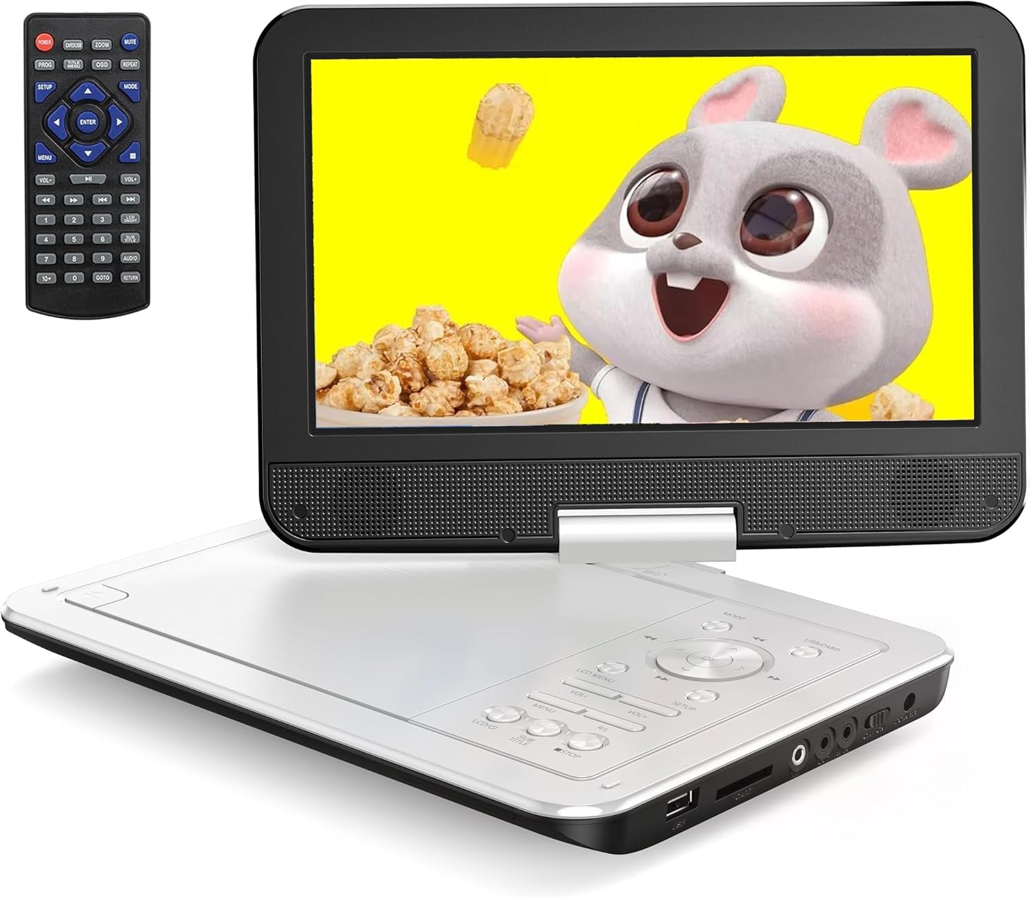 YOTON Lettore DVD Portatile 12,5" con Schermo Girevole HD da 10,5" per Auto e Bambini, con Caricatore per Auto, Supporta 6 Ore di Batteria Integrata e USB/scheda SD/sincronizzazione TV, Bianco