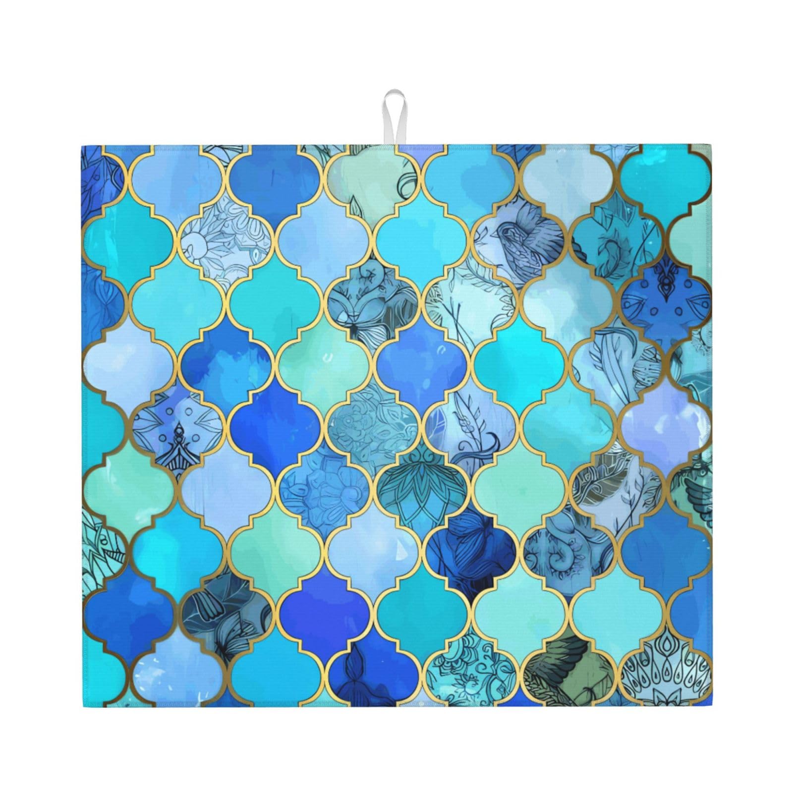 WHJSSF Lattice Prints Kitchen Drying Mat – Absorbent Dish Throw for Countertops, Quick-Dry Non-Slip Layer with Stylish Prints, Ideal Housewarming Gift