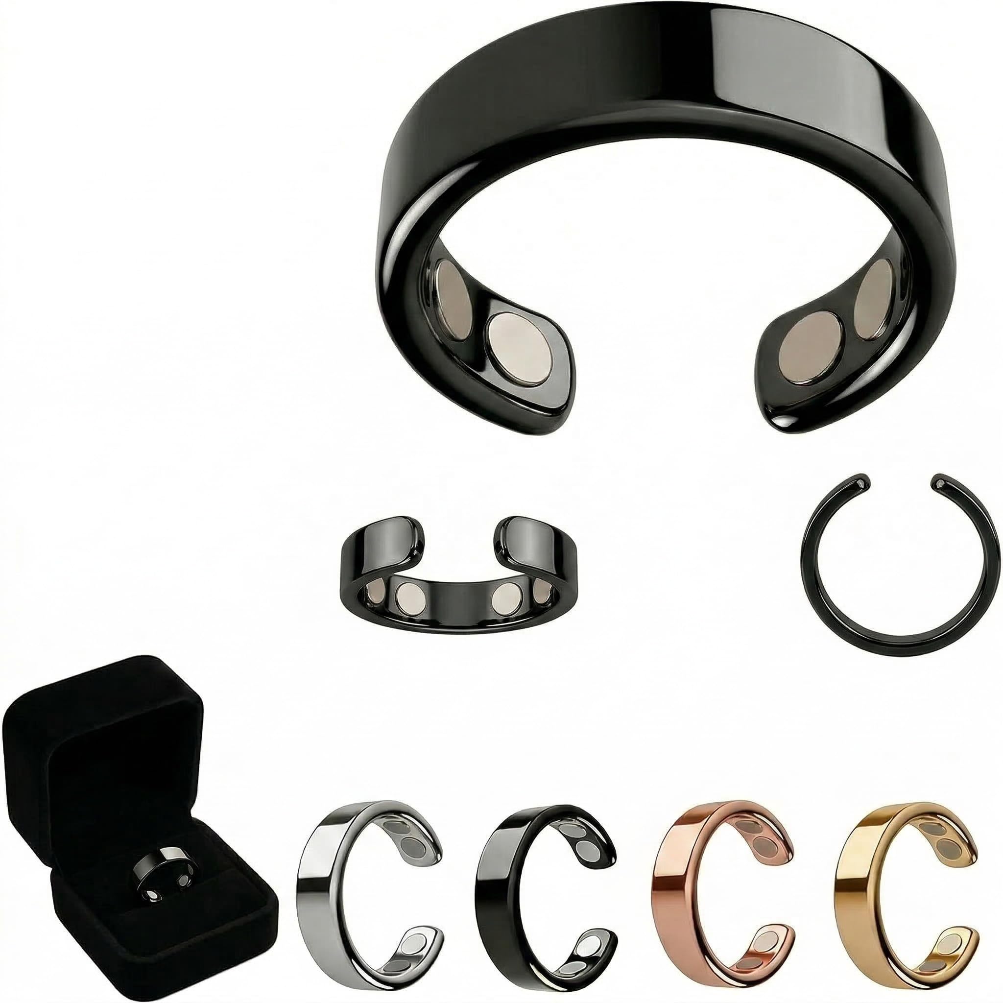 Vitalring Bague Anti Stress Magnétique Femme - Anneau d'Acupression avec 4 Aimants Néodyme pour Ménopause, Sommeil et Équilibre Hormonal au Quotidien (Black)