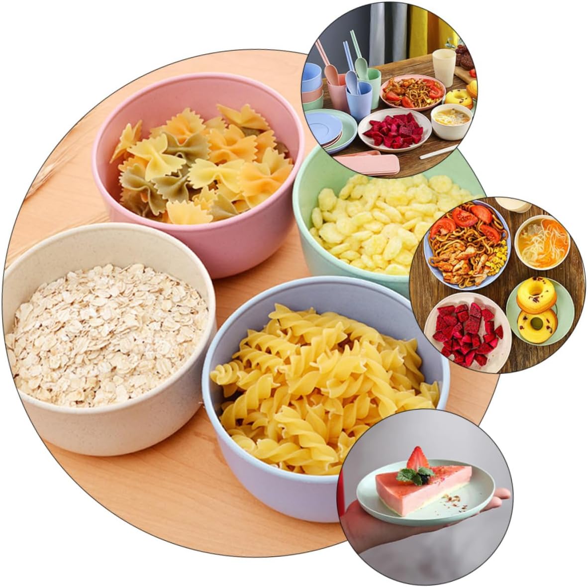 7-Piece Portable Wheat Tableware Set Includes Bowls Cups Plates Spoons Forks and Chopsticks Healthy and Reusable Camping Tableware for Household Use