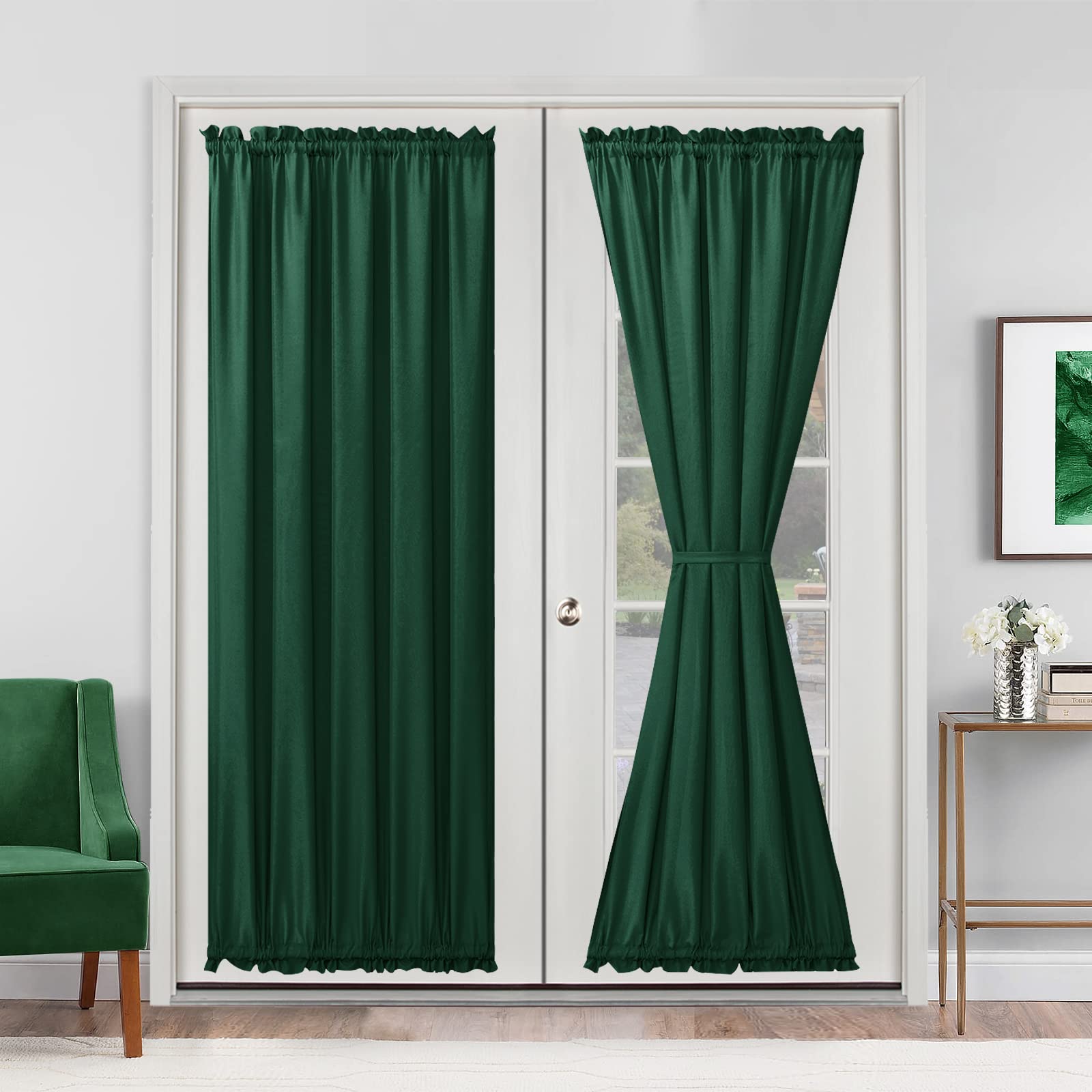Rideaux de porte française en tissu de qualité vert foncé
