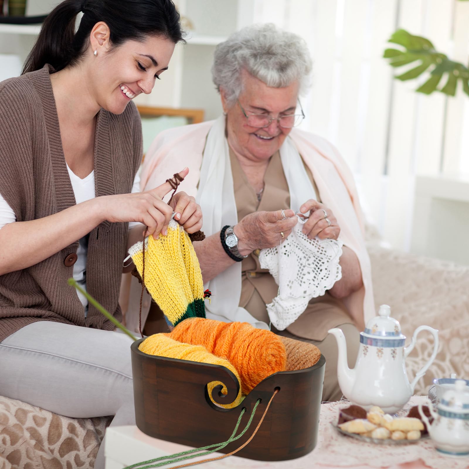 ZJRDYYK Crochet Yarn Holder Bowl, Oval Yarn Bowl, Wooden Yarn Storage Bowl, Crochet Bowl for Yarn, Yarn Bowls for Knitting, Oval Wooden Yarn Bowls for Crocheting