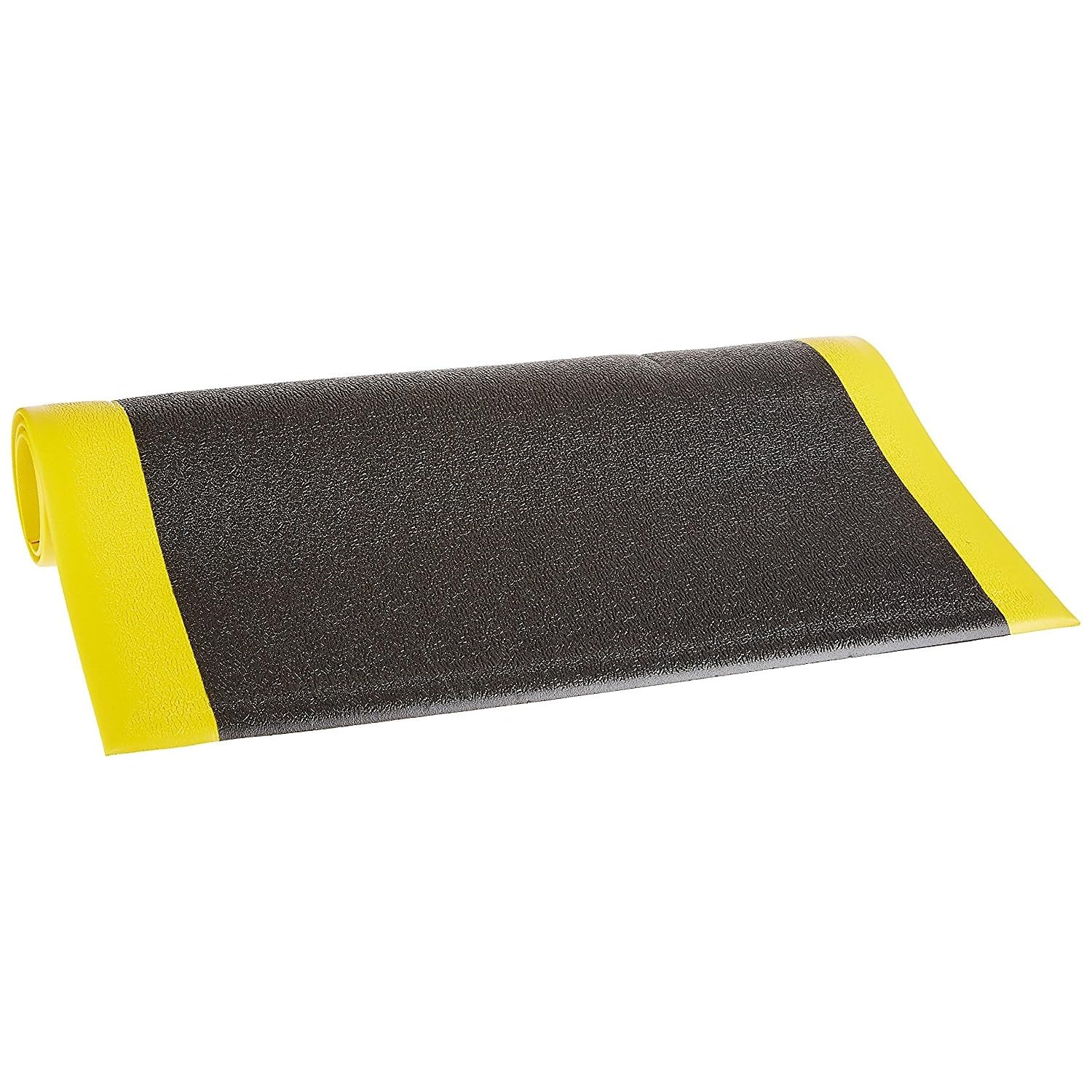 Bertech Anti Fatigue Floor Mat (Made in USA), 3 Feet Wide x 5 Feet Long x 3/8 Inches Thick, Textured Pattern Top, Black with Yellow Border, Bevelled on All Four Sides, RoHS and REACH Compliant