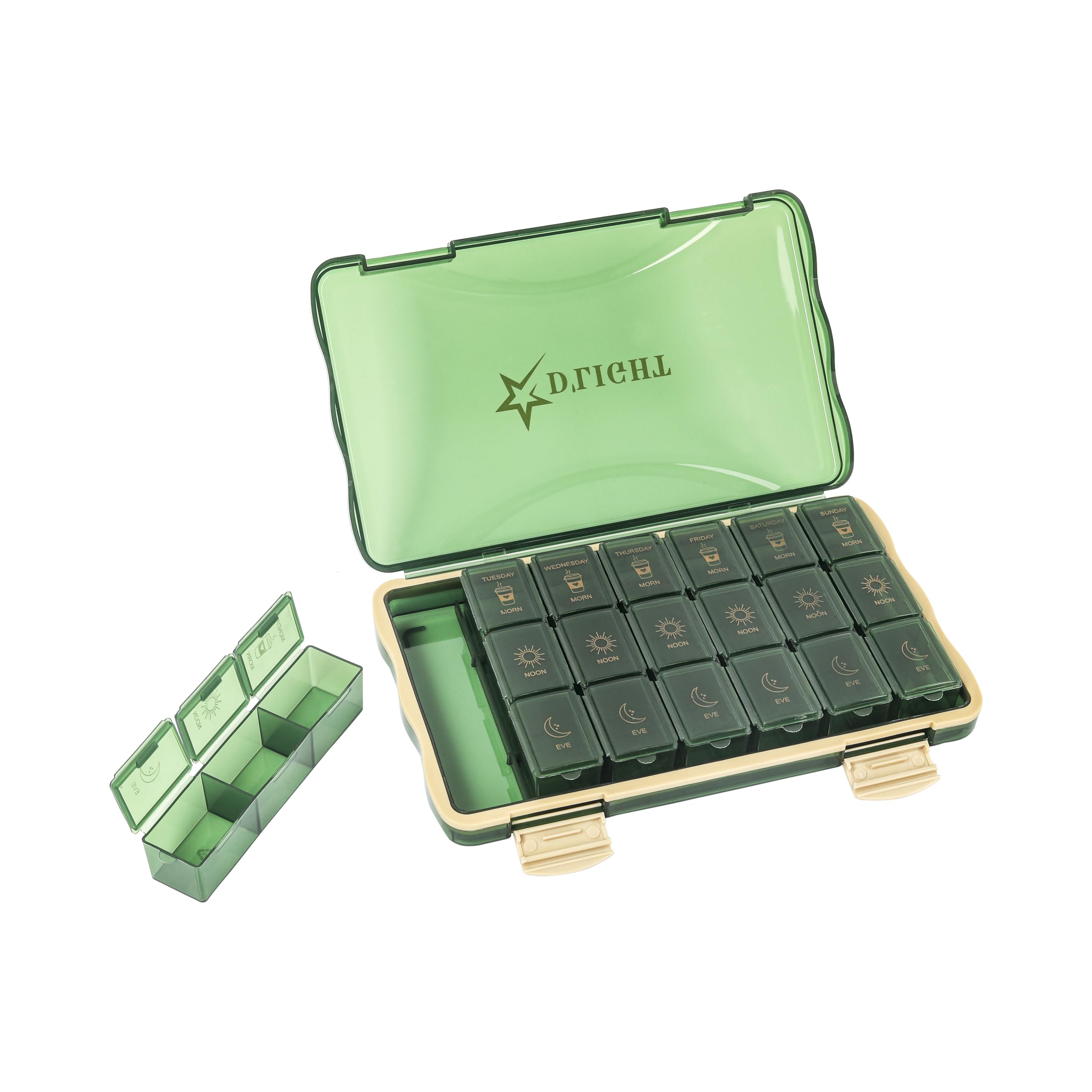 D’Light Large Pill Box - 3X a Day Medicine Organizer for Travel - Pill Holder for Medication, Vitamins & Supplements - Pill Case - Medication Organizer