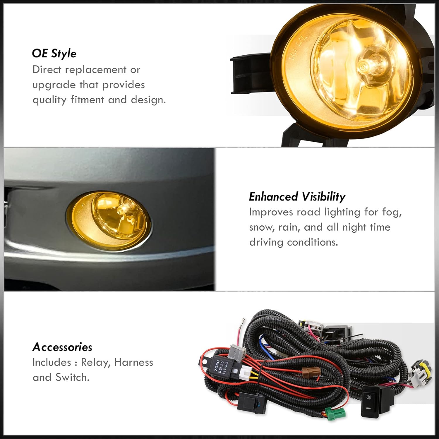 AJP Distributors JDM Yellow Lens Bumper Driving Fog Lights Lamps Assembly Pair Set LH RH + Bulbs Switch Relay Wiring Harness Kit Compatible/Replacement For Nissan Altima Quest 2004 2005 2006 04 05 06