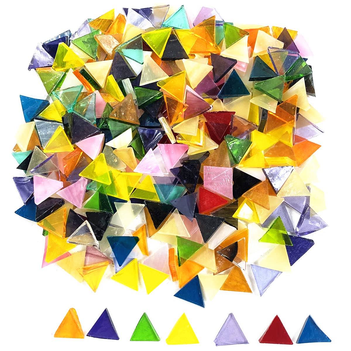 MESOAR 600pcs Triangle Mixed Color Glass Mosaic Tiles Translucent Stained Glass for Photo Frames, Flower Pots, Mirrors or DIY Crafts