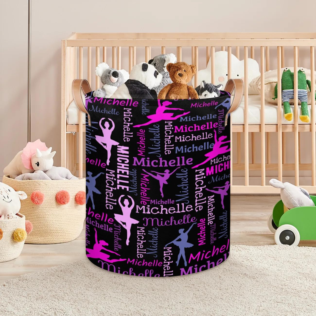 Personalized Laundry Basket, Custom Gift Laundry Hamper for Girl, Collapsible Waterproof Laundry Baskets, Dirty Clothes Toy Hamper Dance Black