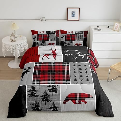 Miniatura 2 de Juego de edredón de oso de ciervo y cuernos para niños, tamaño matrimonial, juego de ropa de cama de retazos con flechas bohemias para niños, niñas