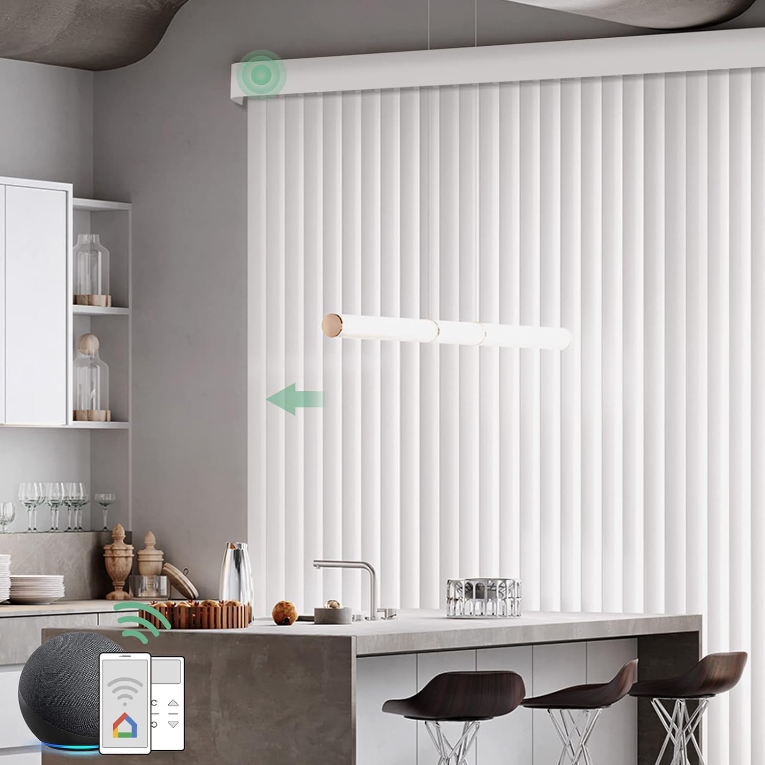 Yoolax Motorized Vertical Blinds Works with Alexa, Light Filtering Smart Window Blind with Remote Control, Blackout Electric Blind with WiFi Power Motor for Sliding Glass Door(V-PureWhite)
