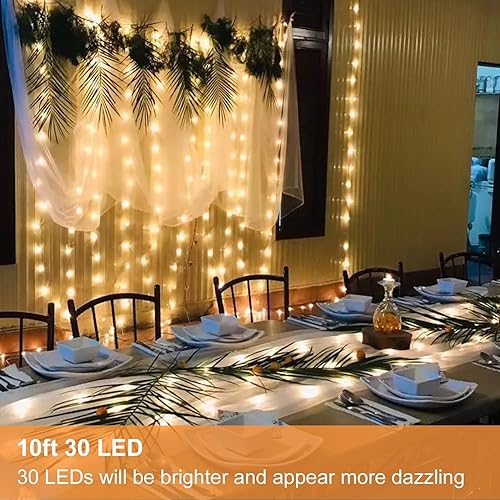 Miniatura 3 de Paquete de 6 guirnaldas de 30 luces LED de 10 pies, funciona con pilas, alambre plateado blanco frío, bodas, centros de mesa, decoración de mesa,