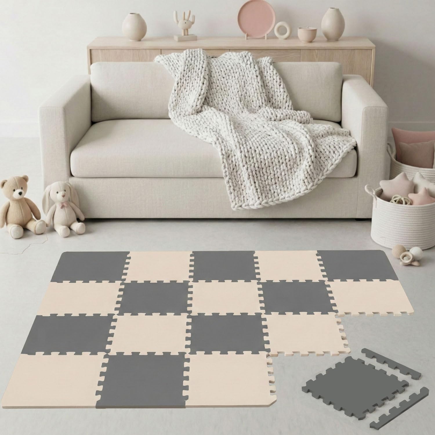 LittleTom 18 Pieces Baby Play Mat for Newborns from Day 1-30x30 cm EVA Foam Tiles with Border - Soft Crawling Surface for Toddlers - Puzzle Floor Squares for Kids Non-Slip Play Area Indoor & Outdoor