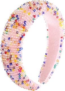 Diadema de diamantes de imitación Bejewelled con cuentas de cristal adornadas, diadema acolchada y colorida, tocado brillante para fiestas para mujeres y niñas (rosa)