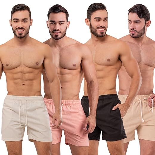 Kit com 4 Short Linho Masculino Bermuda Mauricinho Masculina Moda Praia Básico acima do joelho Loja Intro