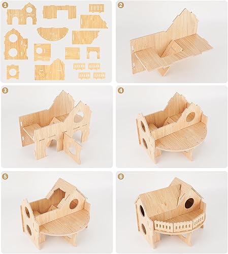 Hamster Cage Hut,Wooden Hamster Cage,Hamster Habitat, Gerbil Cage,Syrian Dwarf Hamsters,for Hamster Gerbils Mice Lemming Degus or Other Small-Sized Pets(6.9 x 5.7 x 5.5 inches)(13.3 x 11.1 x 10.6 inches)