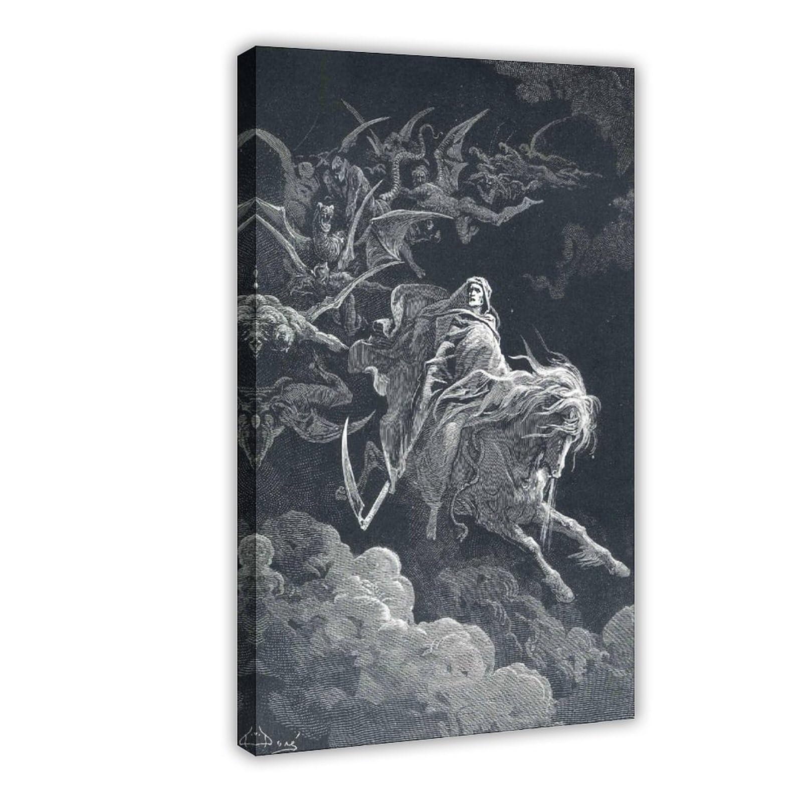 DFJyjFGJJ The Vision of Death by Gustave Dore Vintage Poster Romanticism Realism Black And White Art Canvas Posters Wall Art Bedroom Office Room Decor Gift 16" L X 24" W