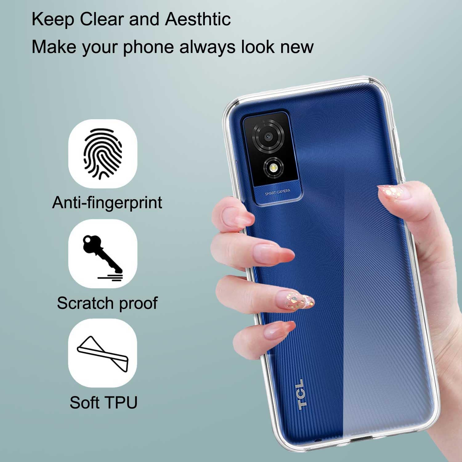 Cover Per TCL 501 Con 2 Pellicole Vetro Temperato - Custodia Morbida TPU Anti-Ingiallimento - Trasparente - 3