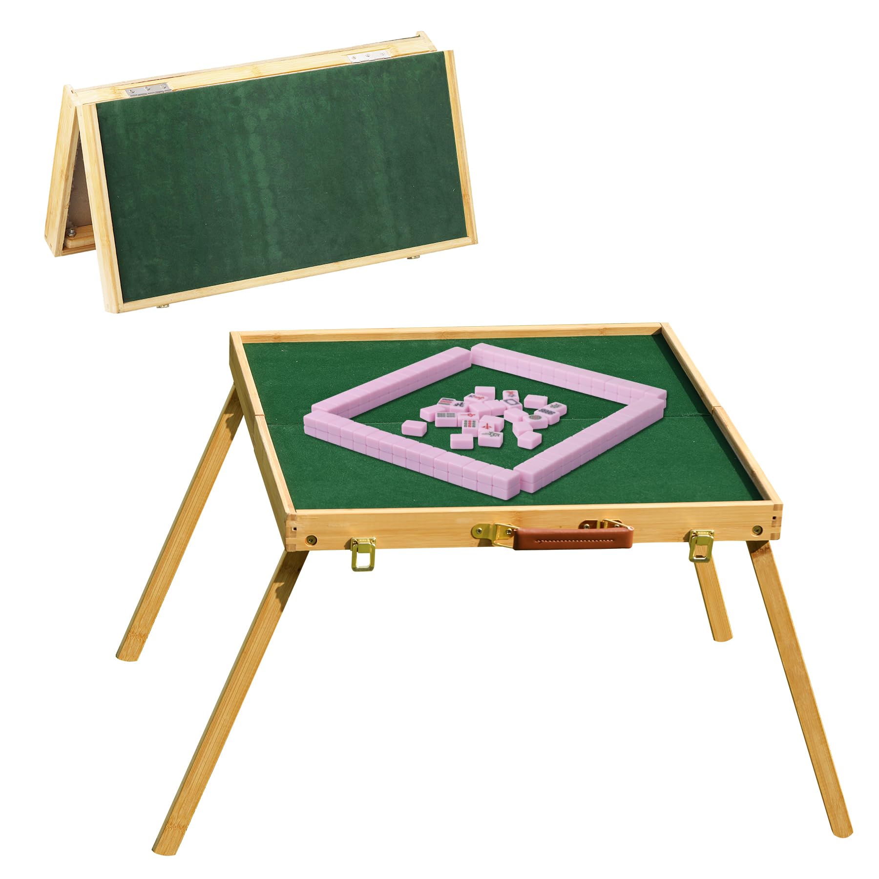 VPH Chinese Mahjong Set 144 Sheets Aqua Pink Includes Folding Table Camping Essentials