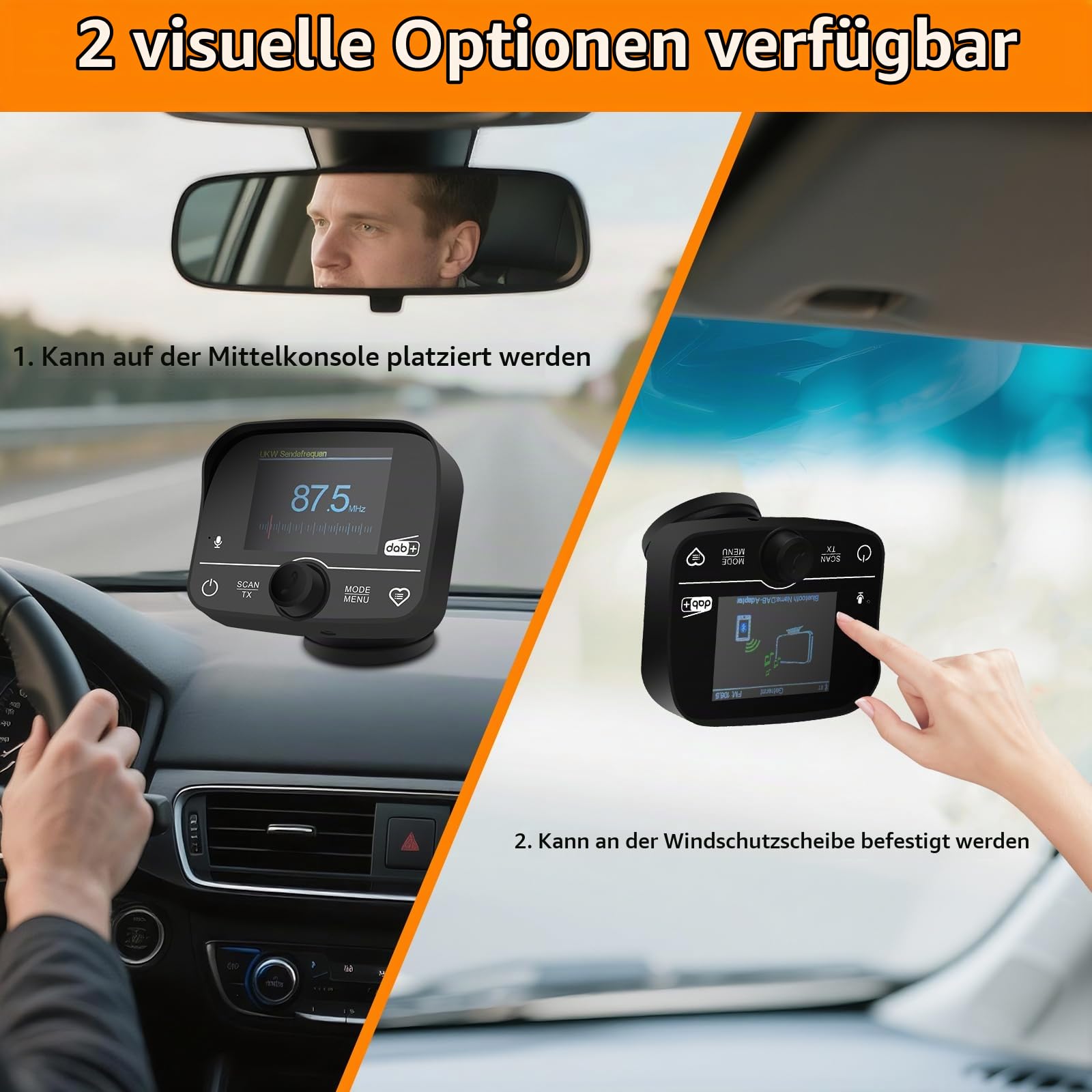 Plug&Play DAB Adapter für Autoradio,DAB Adapter Stereoanlage mit 2,4 LCD-Display,FM-Transmitter+Autoradio Bluetooth Freisprecheinrichtung DAB+Aux In/Out+TF Musikplayer,Schwarz