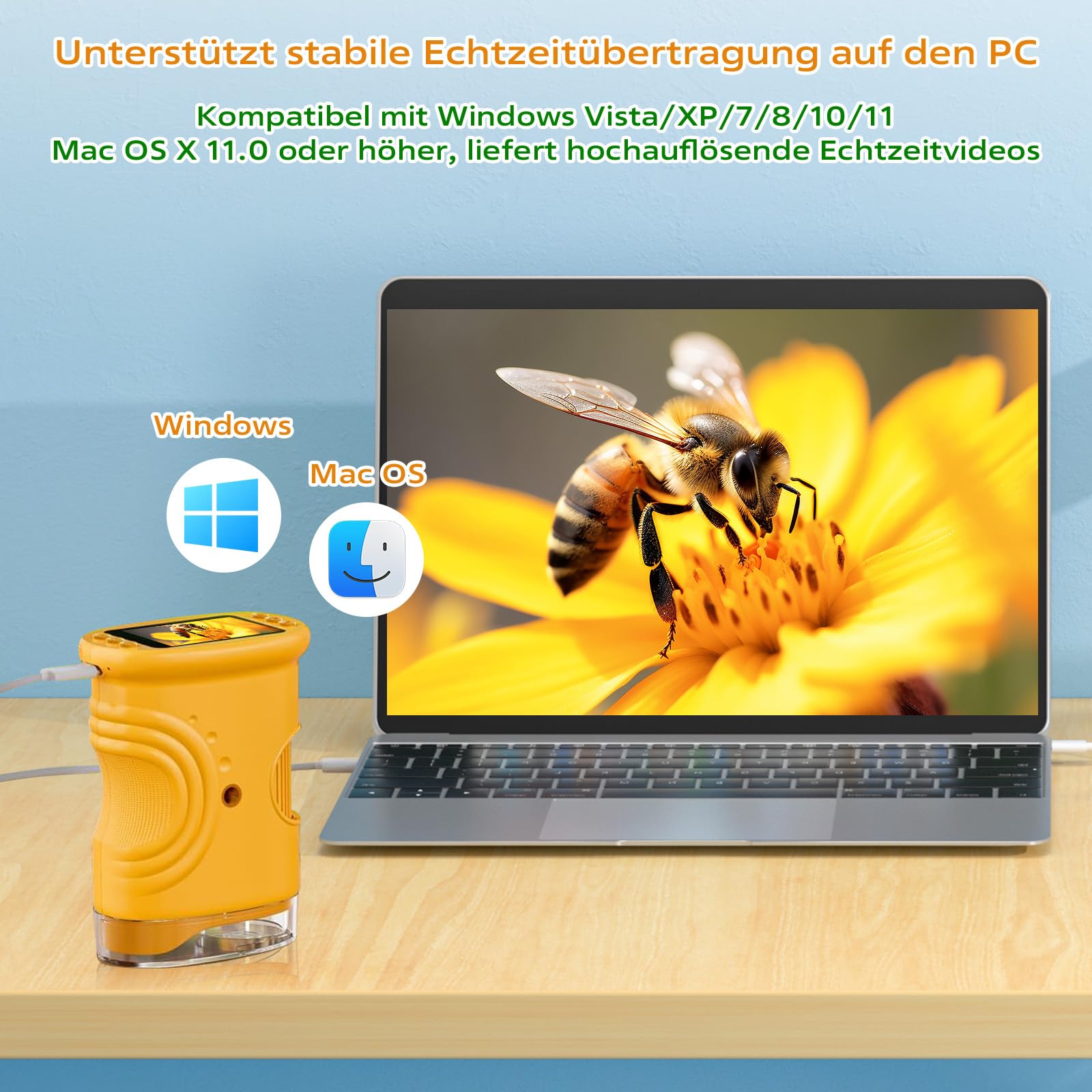 1000X Digital Mikroskop für Kinder, Handy Taschenmikroskop mit 2.0" IPS Bildschirm & 8 LED Licht für Kinder im Alter von 3–6, 6–12 Jahren, Studenten, Jungen und Mädchen [inkl Fotofunktion]