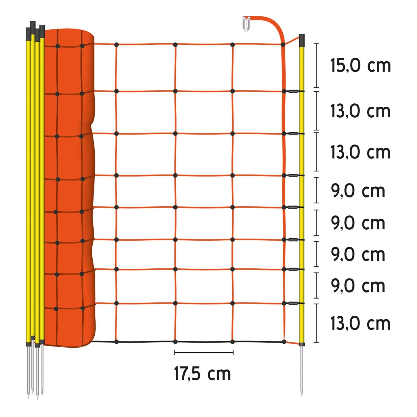 AKO Malla eléctrica para ovejas, Cabras, Rollo de 50m de Longitud y 90cm de Altura, 14 Postes Sencillos y Kit de reparación