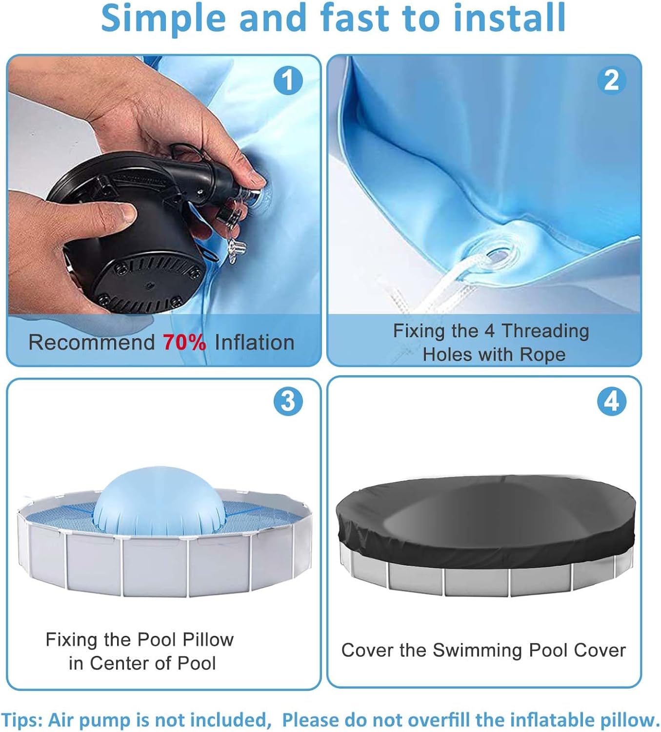 7ft Pool Pillows for Above Ground Pools, Heavy Duty Swimming Pool Air Pillow 0.3mm Thickened Pool Closing Winter Kit Pool Cover Float Balloon with String Repair Tape for Winterizing Ice Equalizer
