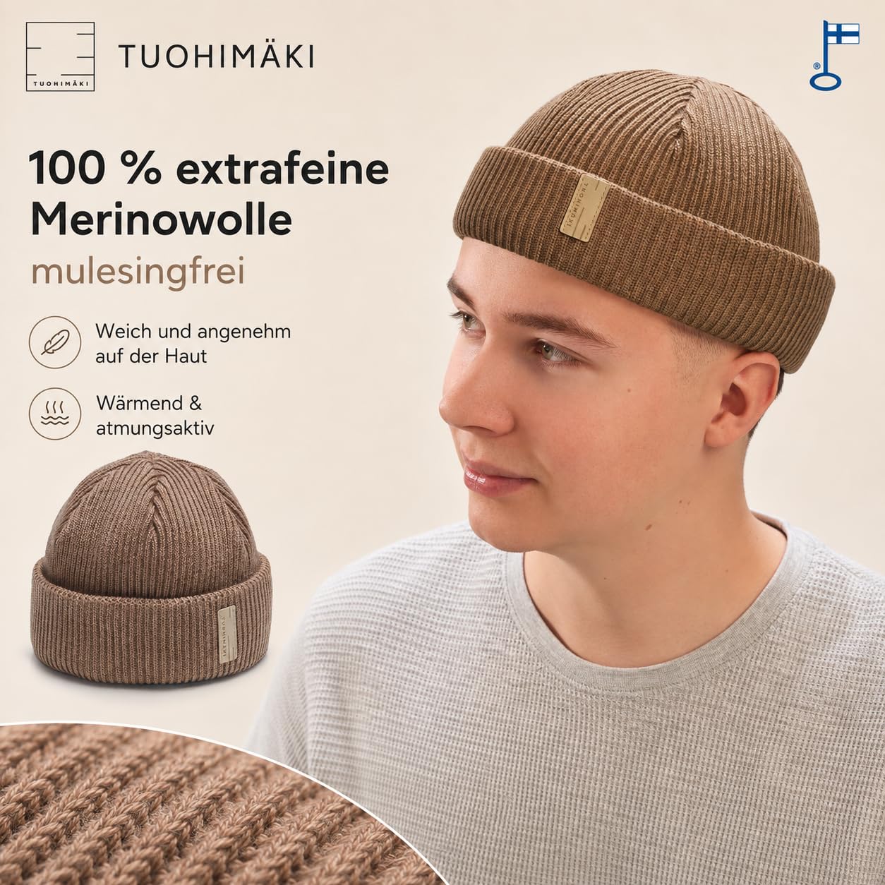 TYYRPUURI Gorro de merino para hombre y mujer, moca, Talla única