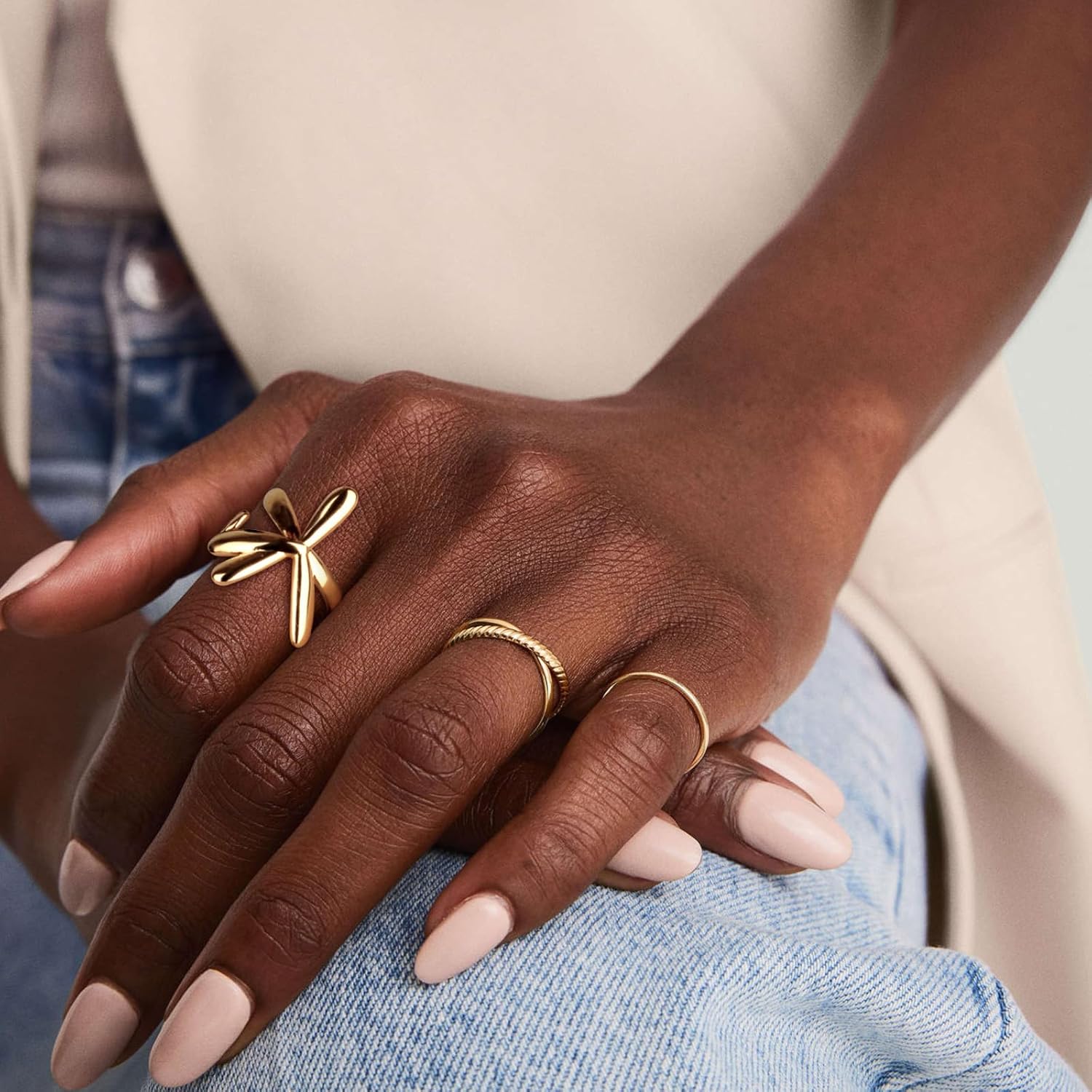 18K Gold Plated Daisy Flower Rings for Women | Cute Adjustable Open Statement Ring | Petal Personalized Polished Band Ring Size 5 to 10 - Image 4