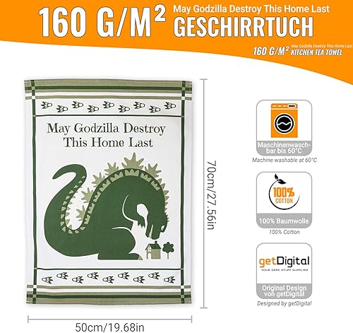 Miniatura 4 de getDigital Paño de cocina con texto en inglés «May Godzilla Destroy This Home Last – Una divertida toalla de cocina para geeks y fanáticos de las