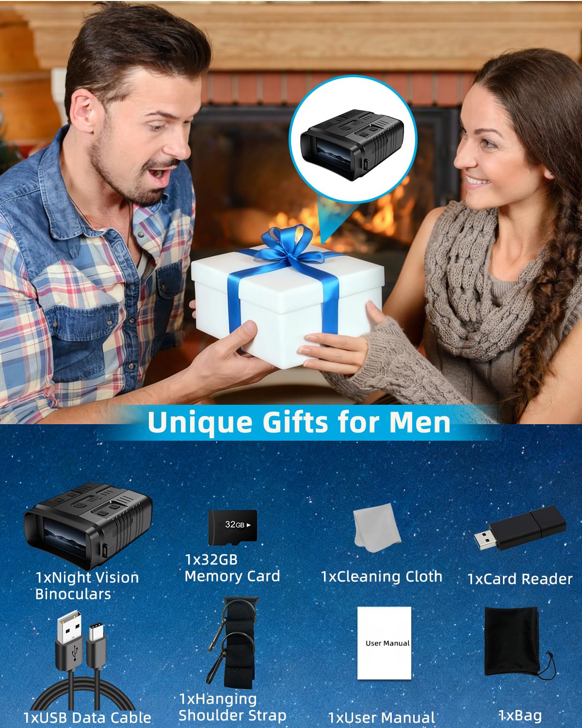 Gafas de visión diurna/nocturna 4K | Binoculares de visión nocturna con zoom 10X, pantalla LCD de 3 pulgadas, batería recargable de 4000 mAh, tarjeta TF de 32 GB, grabación de video y sonido, WiFi