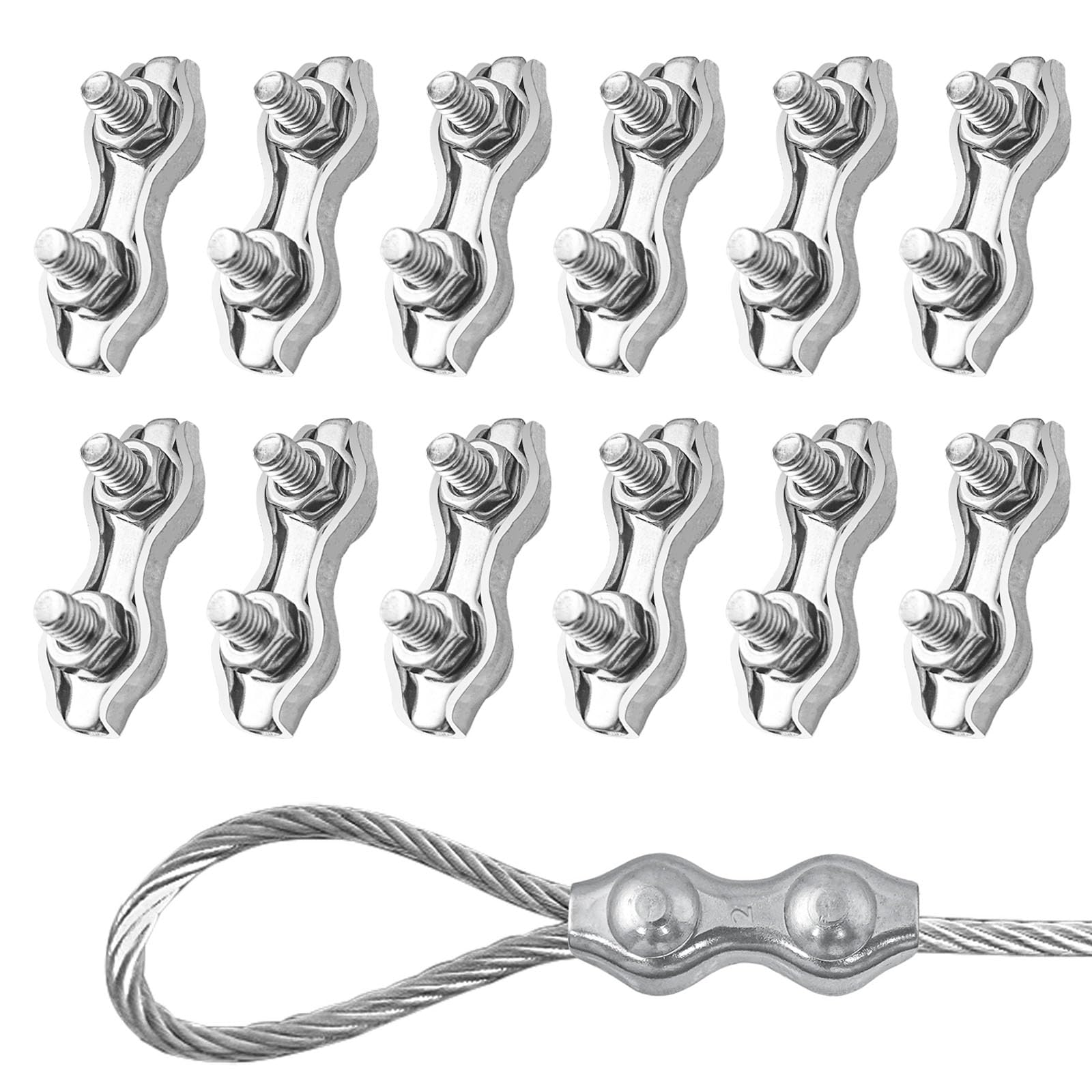 20 Morsetti Duplex In Acciaio Inox 304 Per Funi Metalliche Da 2mm - Clip Professionali - Foto 8