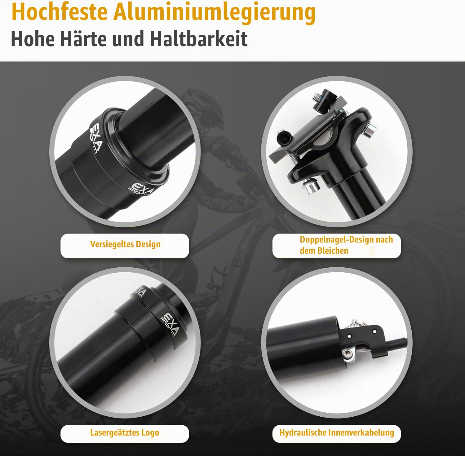 30,9/31,6mm Absenkbare Sattelstütze Gefedert – Höhenverstellbare Hydraulische Fahrradsattelstütze mit Interner Führung für MountainbikeBlack,31.6 * 445mm