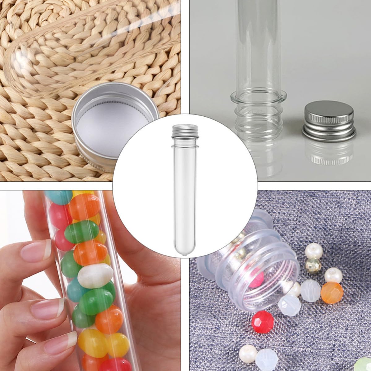 50 Pezzi Bottiglie in Pet Trasparente da 45ml, Provette Riutilizzabili e Portatili Tappo a Vite, per Conservare Caramelle e Spezie in Cucina