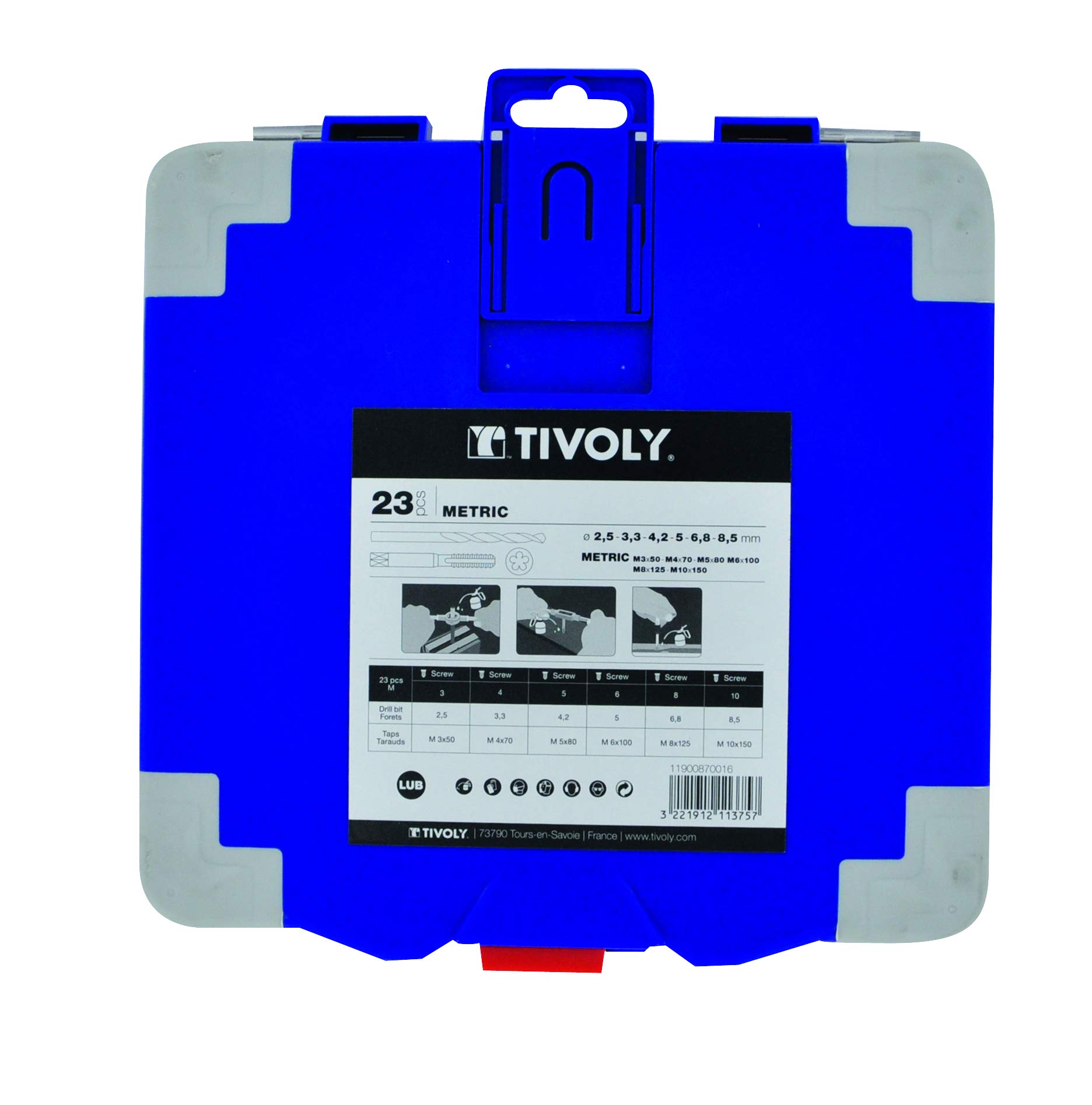 Tivoly 11900870016 MTF23 - Maletín con 23 brocas para taladro, DIN 352, incluye 6 brocas, 4 accesorios M3 a M10 y 6 brocas metálicas HSS Cobalt