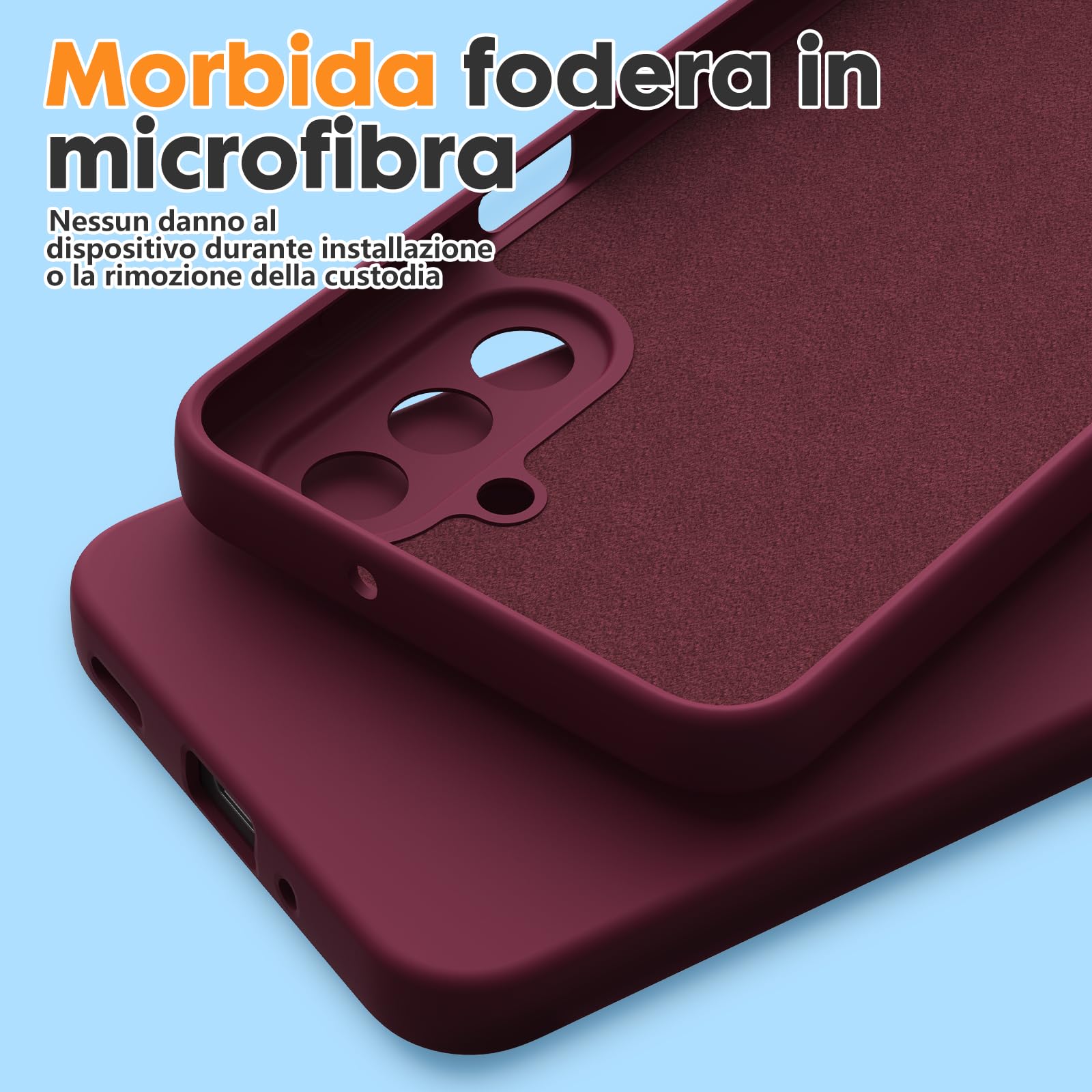 Cover per Samsung Galaxy A17 4G/5G, con 2 Proteggi Schermo in Vetro Temperato, Case Protettiva Gomma Antiurto, Custodia in Silicone Morbido TPU Liquido - Bordeaux