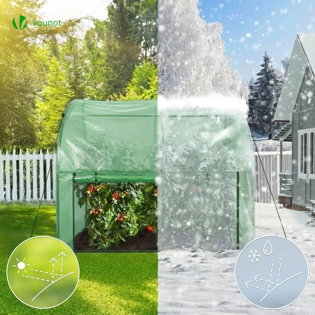VOUNOT® Invernadero Jardín Inclinado Invernadero de Pared Respaldado, Invernadero Túnel Semicircular Plantas Verduras Flores, Cubierta PE Impermeable 135g/m² para Balcón y Terraza 200x100x180cm Verde