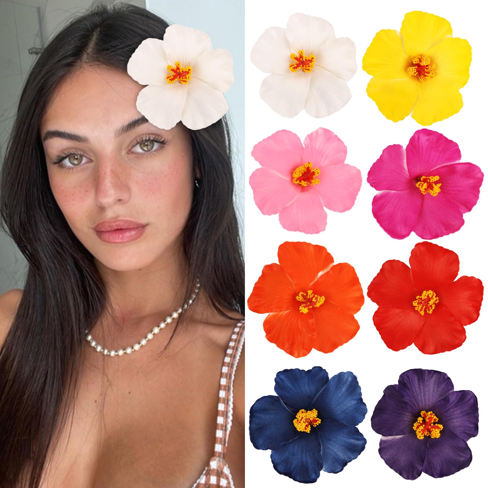 8 Packs Hawaiian Flower Hair Clips for Women, Non Slip Flower Clips for Hair, Cute Beach Accessories, Summer Hair Pins, Fashion Hair Claws