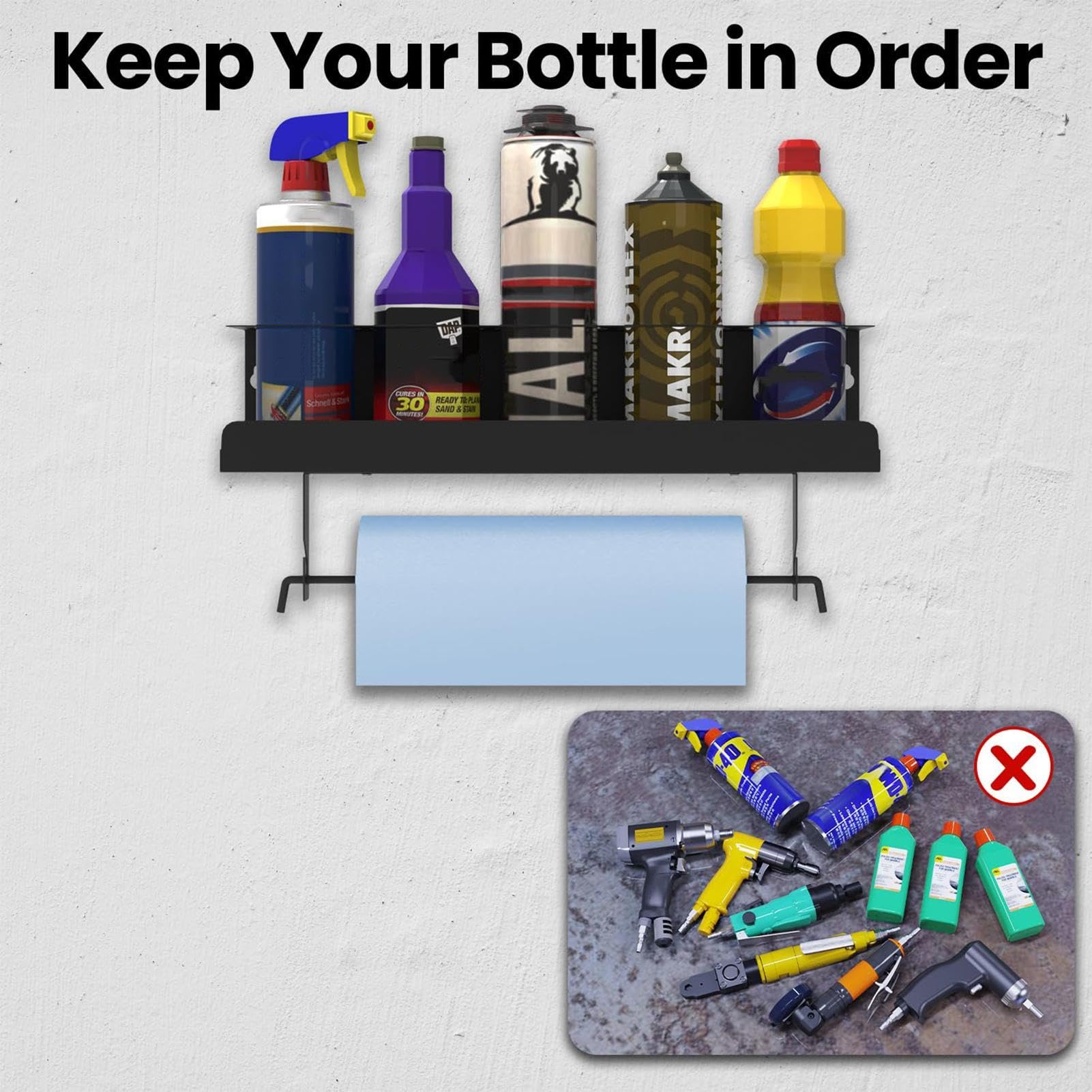 Portabottiglie spray | Supporto per bombolette spray | Rack per bombolette spray | Rack di stoccaggio per bottiglie spray | Organizer per bottiglie spray | Porta-lattine con 5 ganci