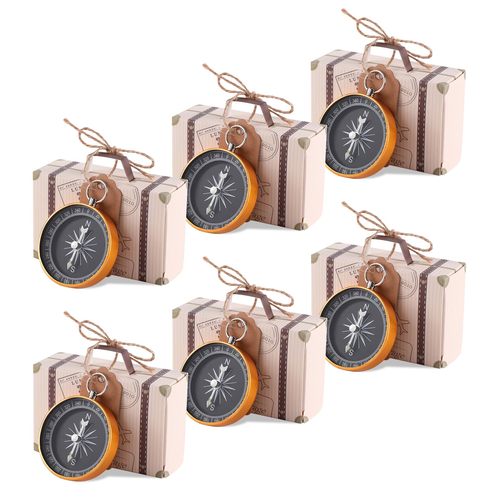 Agatige 20 Cajas de Regalos,Caja de Regalo de Boda Caja de Dulces Caja de Regalo de Dulces con brújula y Etiquetas Kraft para Bodas, Fiestas de Bienvenida al bebé, Fiesta de cumpleaños(Rosa Dorado)