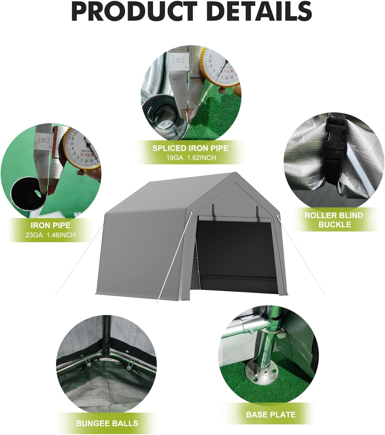 Four-step assembly diagram for the storage shelter.